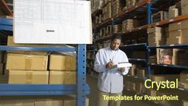  Presentation with distribution - Presentation theme consisting of inspecting boxes in distribution warehouse background and a tawny brown colored foreground