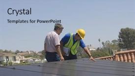  Presentation with maintenance - Cool new slide deck with inspecting solar panels on rooftop backdrop and a light blue colored foreground