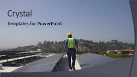  Presentation with solar panels - Presentation theme consisting of inspecting solar panels on rooftop background and a light blue colored foreground