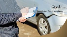  Presentation with recording - Presentation theme enhanced with estimation - insurance agent recording car damage background and a light blue colored foreground