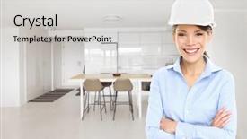  Presentation with house building - Slide set having inspection of new condo project background and a light gray colored foreground