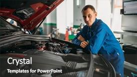  Presentation with car engine - PPT theme having inspection of the car engine background and a dark gray colored foreground