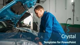  Presentation with inspection - PPT layouts enhanced with inspection of the car engine background and a ocean colored foreground