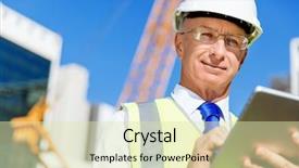  Presentation with industrial engineering silhouette construction - PPT layouts featuring inspector - engineer builder at construction site background and a soft green colored foreground