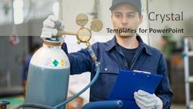  Presentation with inspector - PPT theme enhanced with inspector-checking-a-gas-tank background and a light gray colored foreground