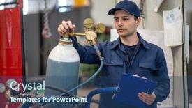  Presentation with inspector - Theme with inspector-checking-a-gas-tank background and a ocean colored foreground