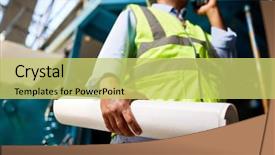  Presentation with construction site construction - Cool new presentation design with inspector with blueprint at construction backdrop and a yellow colored foreground