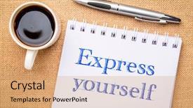  Presentation with phrase believe in yourself - PPT layouts with inspiraitonal handwriting in a sketchbook background and a coral colored foreground