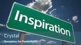  Presentation with inspiration - Colorful presentation theme enhanced with inspiration road sign with dramatic blue sky and clouds backdrop and a ocean colored foreground