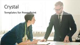  Presentation with consulting - Presentation theme featuring inspire conversation - elegant businessman in formalwear consulting background and a  colored foreground