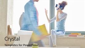  Presentation with university - Amazing slide deck having inspire conversation - thoughtful hipster girl in vr backdrop and a mint green colored foreground