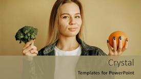  Presentation with food body - Presentation design having inspired-happy-millennial-woman-show background and a  colored foreground