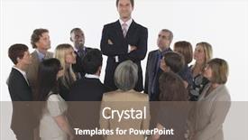  Presentation with laptop computers around the world backgroun - Cool new PPT theme with inspired leadership - multiethnic executives around taller businessman backdrop and a gray colored foreground