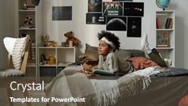  Presentation with new ideas - Presentation having inspired-schoolboy-in-homewear-lying background and a  colored foreground