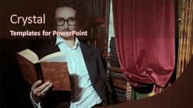  Presentation with literature - PPT layouts enhanced with inspired-writer-aristocrat-stands background and a wine colored foreground