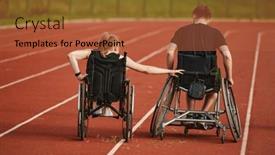  Presentation with wheelchairs - Presentation theme having inspiring-couple-with-disability-showcase background and a red colored foreground
