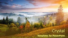  Presentation with autumn-morning - Theme with inspiring-morning-landscape background and a tawny brown colored foreground
