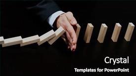  Presentation with strategy - Cool new slide deck with instability - male hand placing wooden block backdrop and a black colored foreground