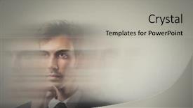  Presentation with portrait of a shy embarrassed - Amazing presentation design having instability - moved portrait of young businessman backdrop and a  colored foreground