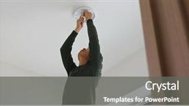  Presentation with ceiling designs - Audience pleasing theme consisting of install lamp onto the ceiling backdrop and a gray colored foreground