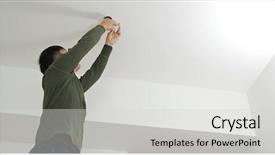  Presentation with asian nurse helps a man - Audience pleasing slide deck consisting of install lamp onto the ceiling backdrop and a light gray colored foreground