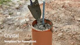  Presentation with concrete construction - Slides featuring installation of piles foundation filling background and a coral colored foreground