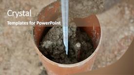  Presentation with concrete construction - PPT theme enhanced with installation of piles foundation filling background and a coral colored foreground