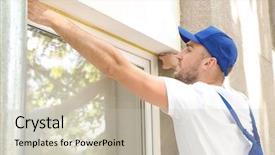  Presentation with measuring - PPT layouts with installation of roller shutter background and a soft green colored foreground