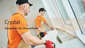  Presentation with stone - PPT theme featuring installation windowsill from quartz agglomerate background and a yellow colored foreground