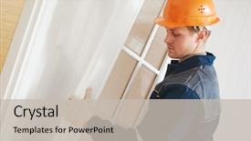  Presentation with viedo of deacons in pastor installation service - Presentation theme having installing - carpenter worker at door installation background and a light gray colored foreground