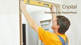  Presentation with acadian wood - Slide set having installing - male carpenter at interior wood background and a soft green colored foreground