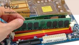  Presentation with computer motherboard - Amazing presentation theme having installing computer ram on a motherboard backdrop and a gold colored foreground