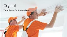  Presentation with repair - Slides consisting of installing decorative ceiling molding home repair and decoration background and a sky blue colored foreground