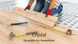  Presentation with handyman - Colorful slide deck enhanced with installing new laminated wooden floor backdrop and a lemonade colored foreground