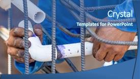  Presentation with pvc pipe - Audience pleasing PPT theme consisting of installing pvc pipe at construction backdrop and a ocean colored foreground