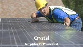  Presentation with solar panels - Cool new PPT layouts with installing solar panels on rooftop backdrop and a gray colored foreground