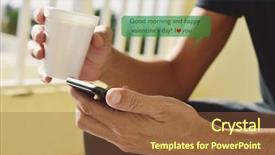  Presentation with text message - Cool new PPT theme with instant messaging - closeup of a young caucasian backdrop and a tawny brown colored foreground