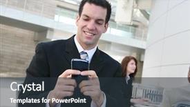  Presentation with instant messaging - Slides featuring instant messaging - handsome young business man texting background and a tawny brown colored foreground