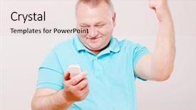  Presentation with instant messaging - Beautiful slide set featuring instant messaging - middle aged man in blue backdrop and a lemonade colored foreground