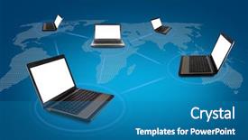  Presentation with computers - Slides consisting of instant messaging - several laptop computers connected background and a  colored foreground