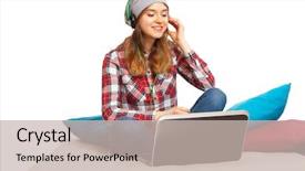  Presentation with music and athlete - Audience pleasing presentation design consisting of instant messaging - teenage girl listening to music backdrop and a soft green colored foreground