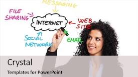  Presentation with instant messaging - Amazing slide deck having instant messaging - woman drawing an internet flow backdrop and a light gray colored foreground