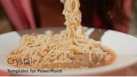  Presentation with instant noodle - Beautiful PPT layouts featuring instant-noodle-soup-in-restaurant backdrop and a coral colored foreground
