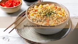  Presentation with instant noodles - PPT theme enhanced with instant-noodles-on-a-table background and a coral colored foreground
