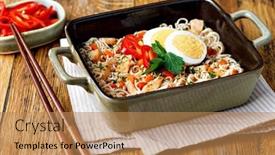  Presentation with instant noodles - Presentation theme with instant-noodles-on-a-table background and a coral colored foreground