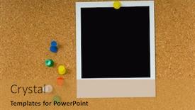  Presentation with bulletin board - Amazing theme having instant photo picture with pushpins on corkboard bulletin board with clipping path for image area backdrop and a gold colored foreground