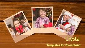  Presentation with floor - PPT layouts with instant photos on wooden floor against pretty brunette woman holding christmas gift background and a tawny brown colored foreground