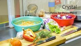  Presentation with food - Audience pleasing PPT layouts consisting of institucional - food in a professional kitchen backdrop and a  colored foreground