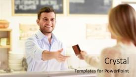  Presentation with banking - Colorful theme enhanced with instore banking - wman with a credit card backdrop and a lemonade colored foreground