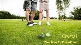  Presentation with golf course - PPT theme featuring instruction - male instructor assisting woman background and a tawny brown colored foreground